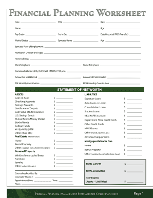 Navy Financial Planning Worksheet Excel - Fill Online, Printable ...