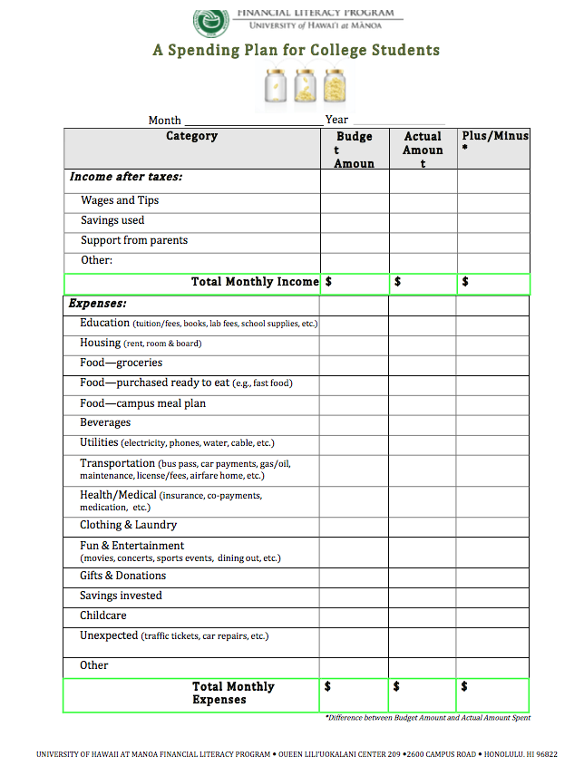 Worksheets - Financial Literacy Program