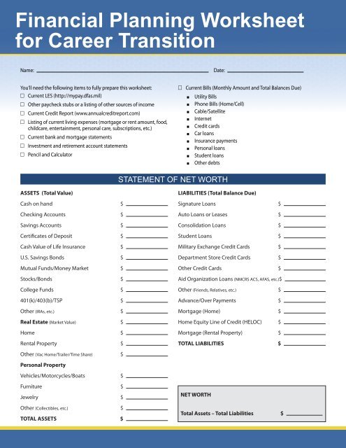 financial worksheet