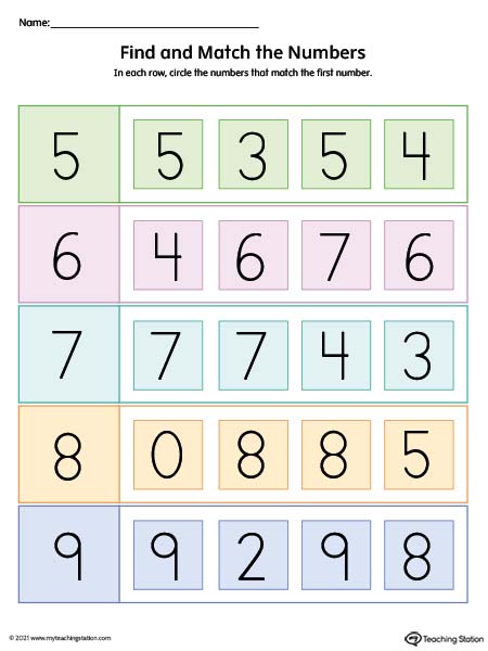 Match the Numbers Printable (Color) | MyTeachingStation.com