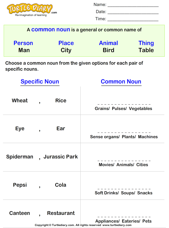 find common and proper noun worksheet