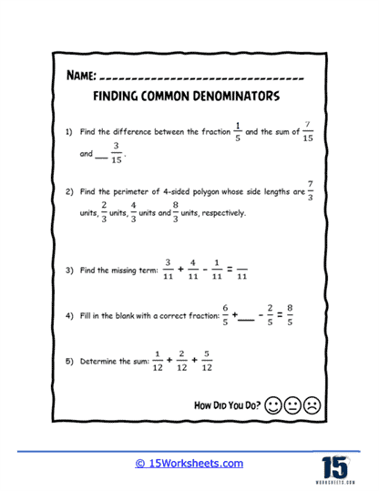 find common denominator worksheet