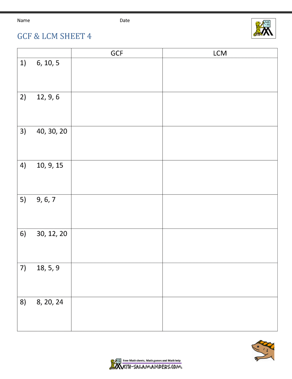 find greatest common factor worksheet 4th grade