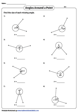 Angles Around a Point Worksheets