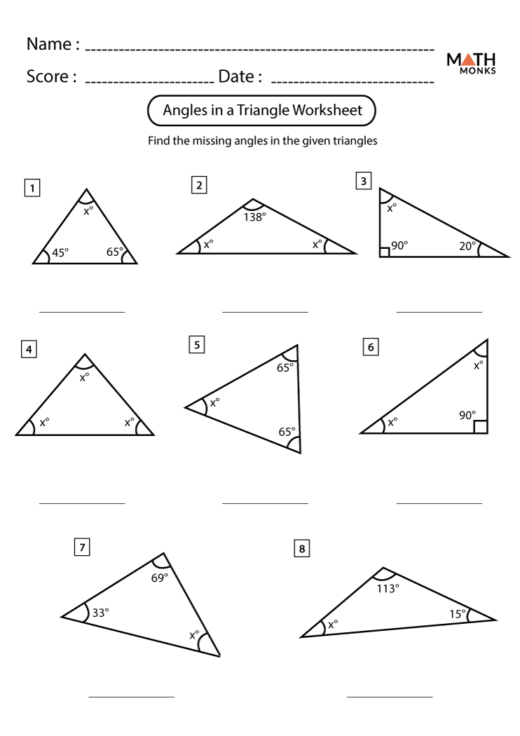 Angles in a Triangle Worksheets - Math Monks