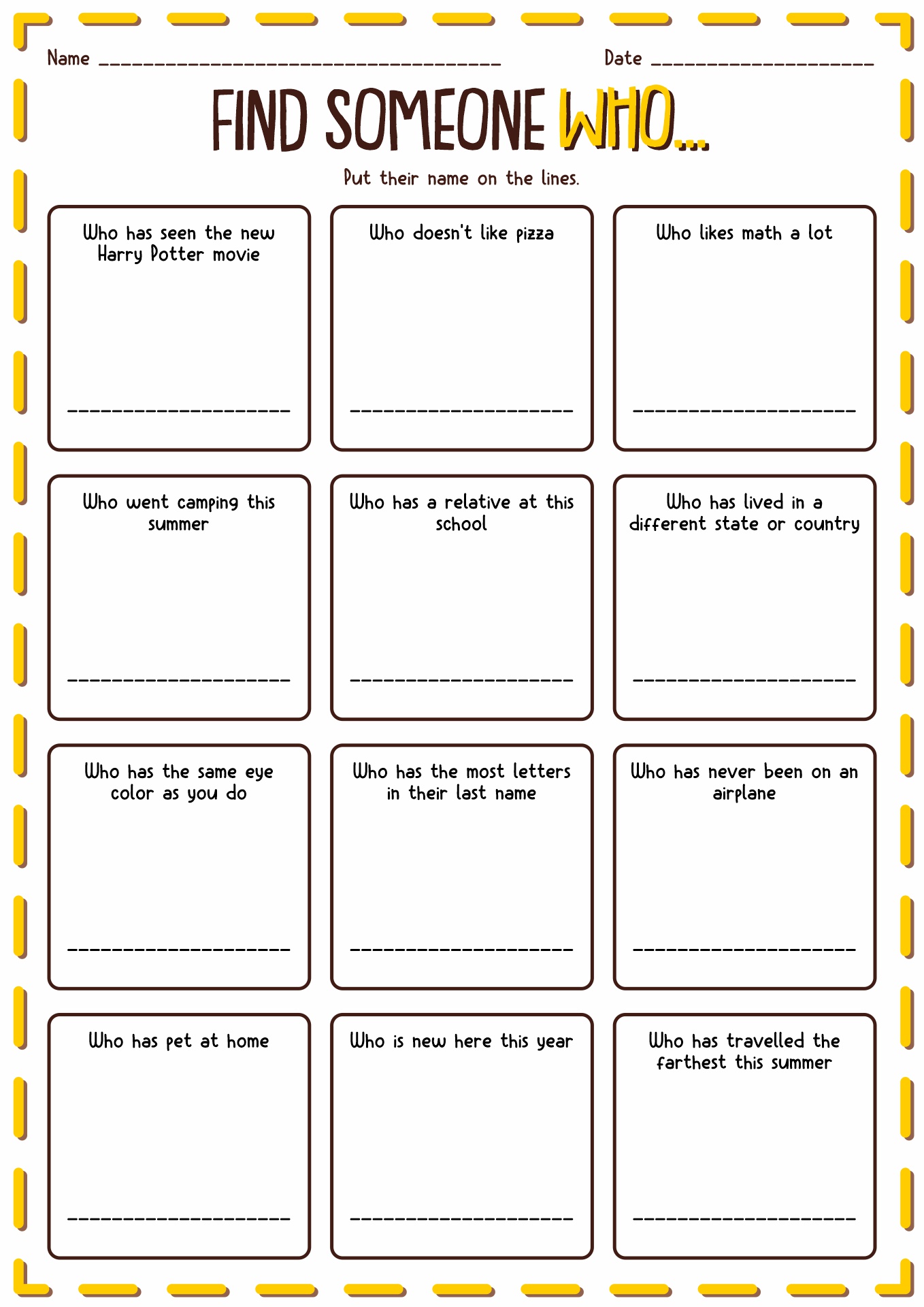 find someone who worksheet