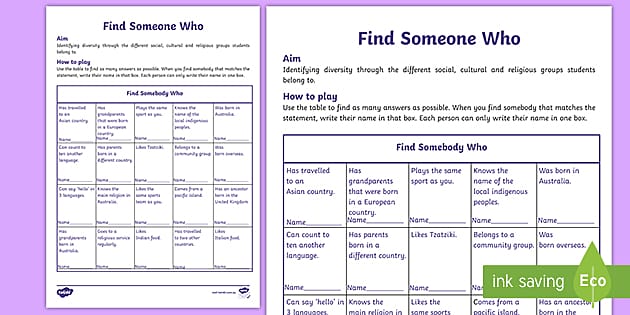 find someone who worksheet