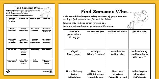 find someone who worksheet