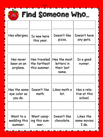 Back to School Find Someone Who Worksheets - Worksheets Library