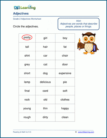 Identifying adjectives worksheets for grade 2 | Worsheets library