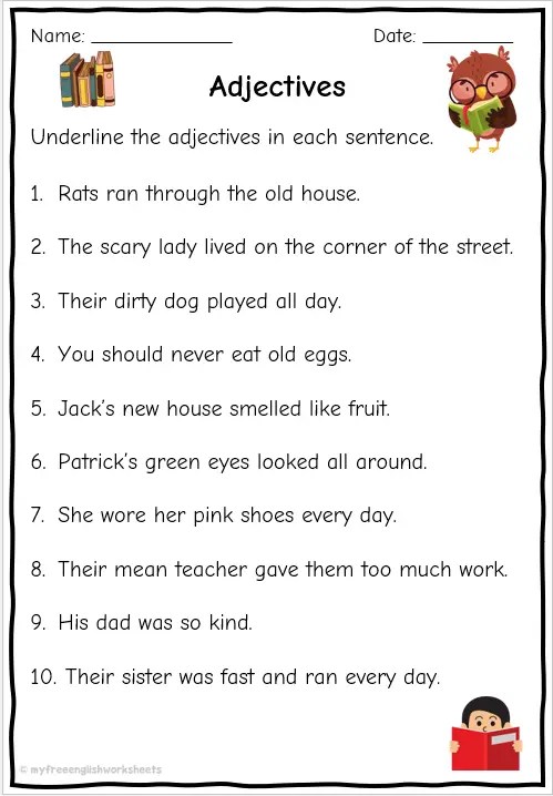 Grade 2 &  3 Adjective Worksheets | English | Free Printables
