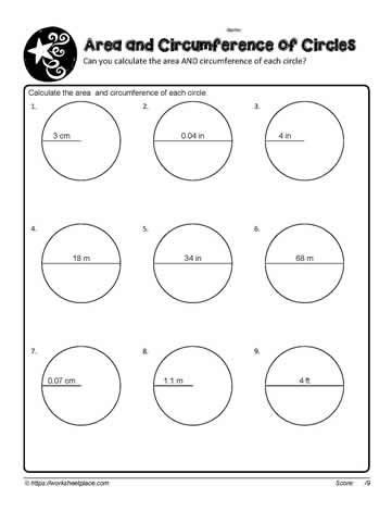 find the area and circumference of a circle worksheet