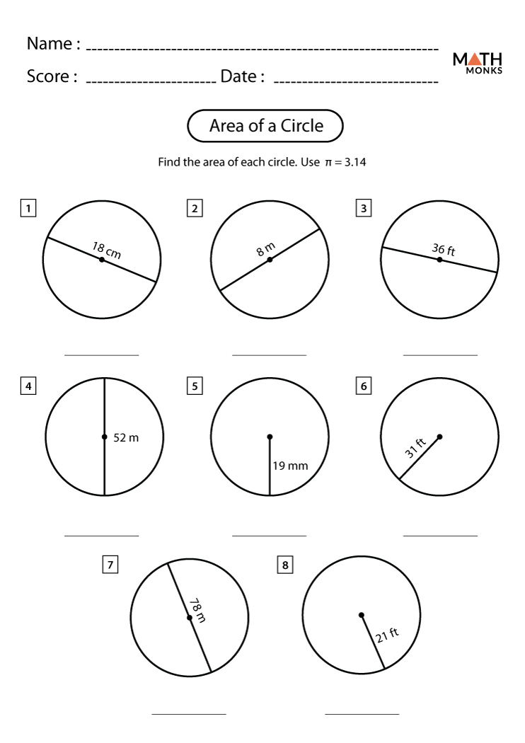 find the area of a circle worksheet