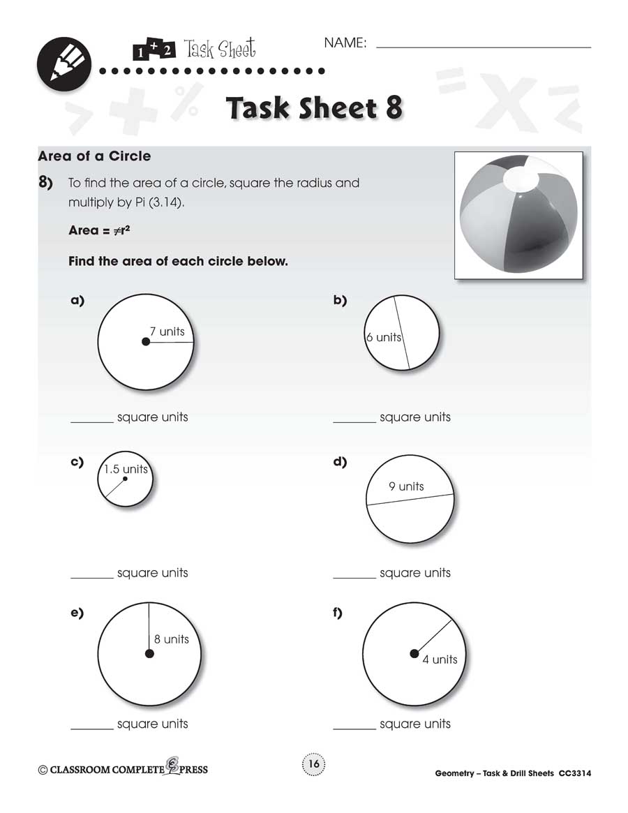 find the area of a circle worksheet