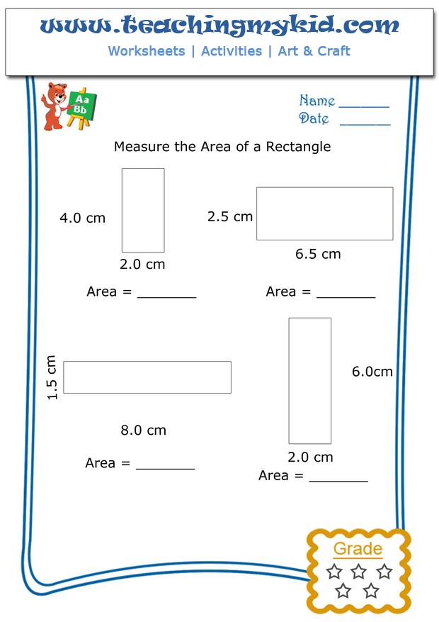 Math worksheet for kids - Measure the area of a rectangle - 4