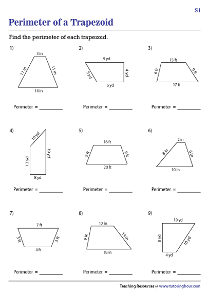 find the area of a trapezoid worksheet