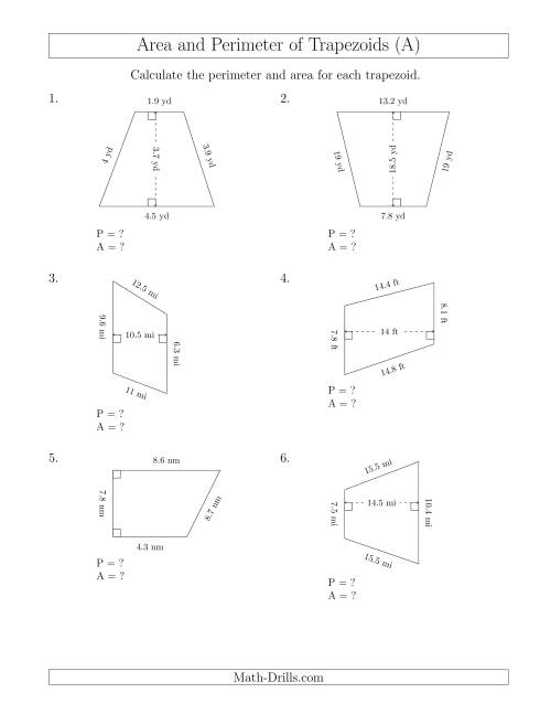 find the area of a trapezoid worksheet