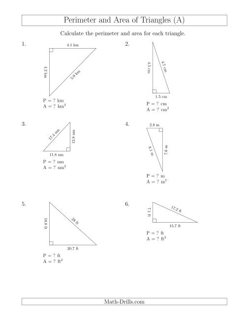 find the area of a triangle worksheet