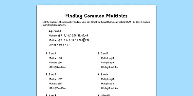 find the lcm worksheet