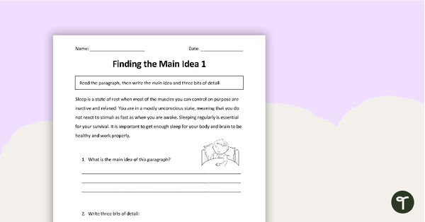 find the main idea worksheet