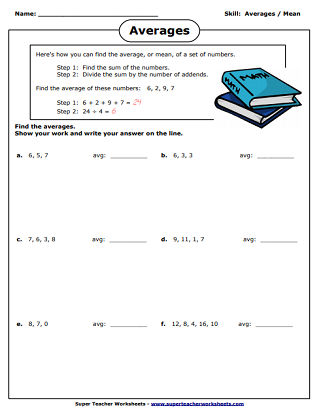 find the mean worksheet