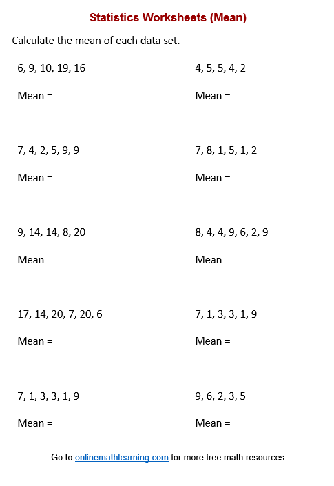 find the mean worksheet