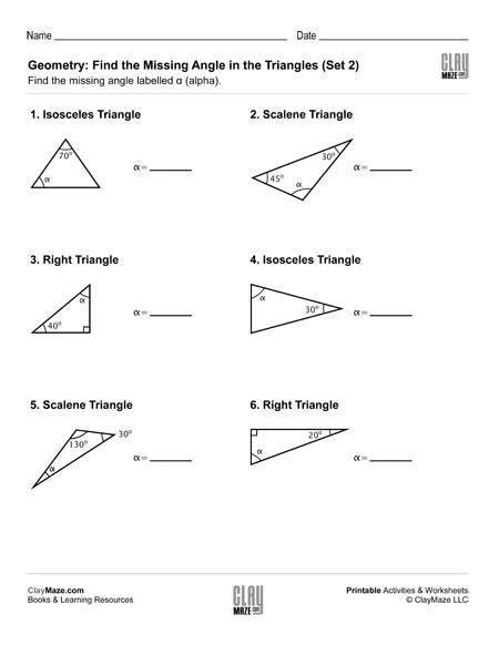 Geometry: Find the Missing Angle in the Triangle (Set 2 ...