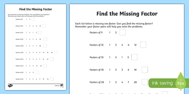 Factoring Worksheet | Find the Missing Factor Activity