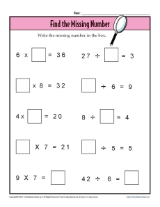 3rd Grade Multiplication Worksheets | Find the Missing Number