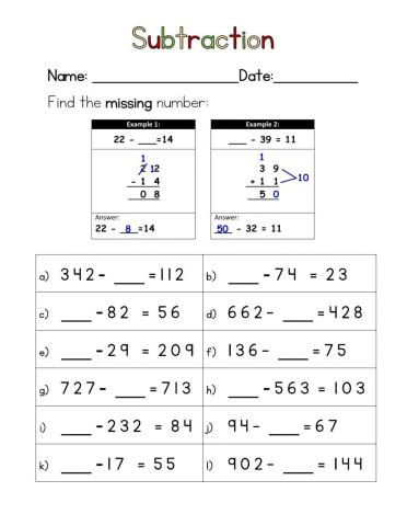 find the missing number worksheet