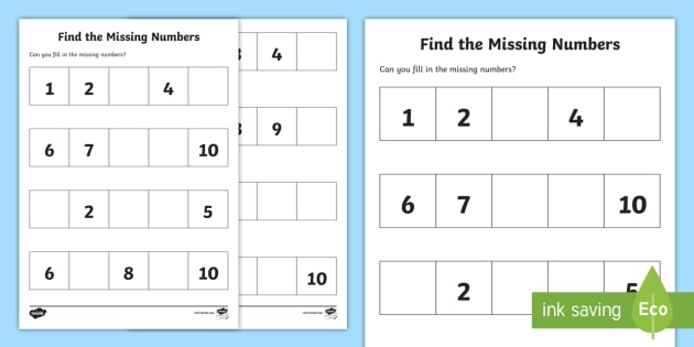 Find the Missing Numbers Worksheet / Worksheet - Twinkl
