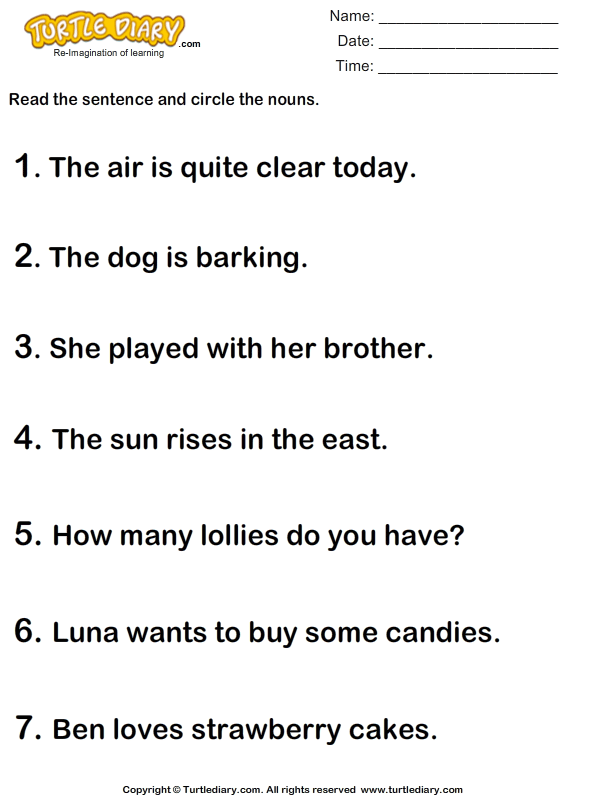find the noun worksheet