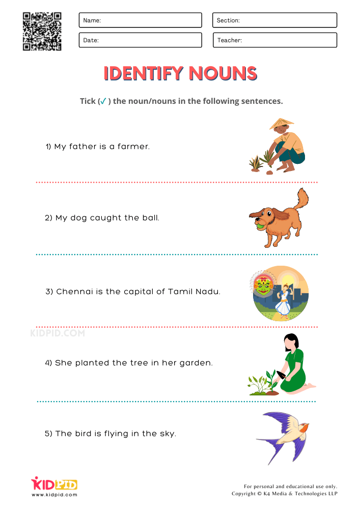 Find Nouns in Sentences Worksheets for Grade 2 - Kidpid