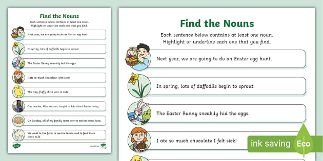 Easter Find the Nouns Worksheet (teacher made) - Twinkl