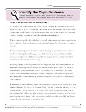 Identify The Topic Sentence - Reading Worksheets Spelling - Fill ...