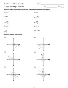Angles and Angle Measure Worksheet for 10th - 12th Grade | Lesson ...
