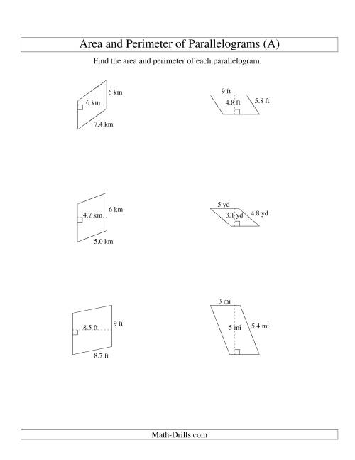 finding area of parallelogram worksheet