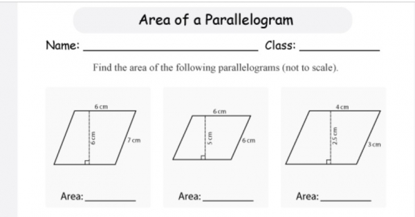 finding area of parallelogram worksheet