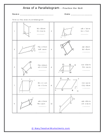 finding area of parallelogram worksheet