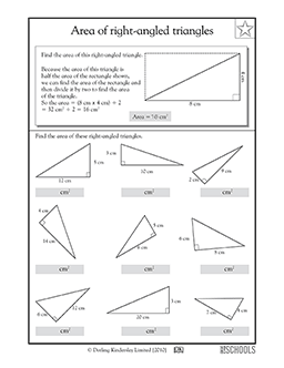 Area of right-angled triangles | 3rd grade Math Worksheet ...