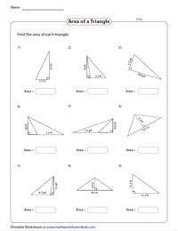 Area of Triangles Worksheets