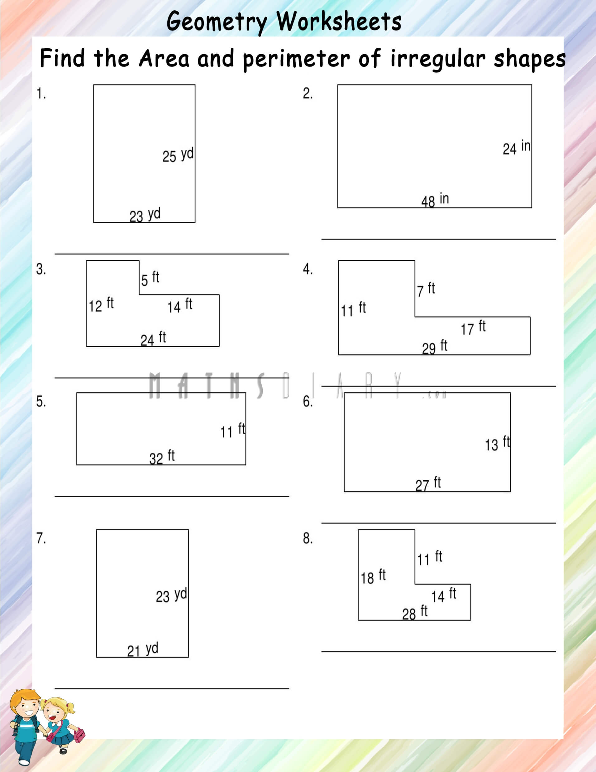 Finding Area and Perimeter of Irregular shapes Math Worksheets Finding Area and Perimeter of Irregular shapes Math Worksheets