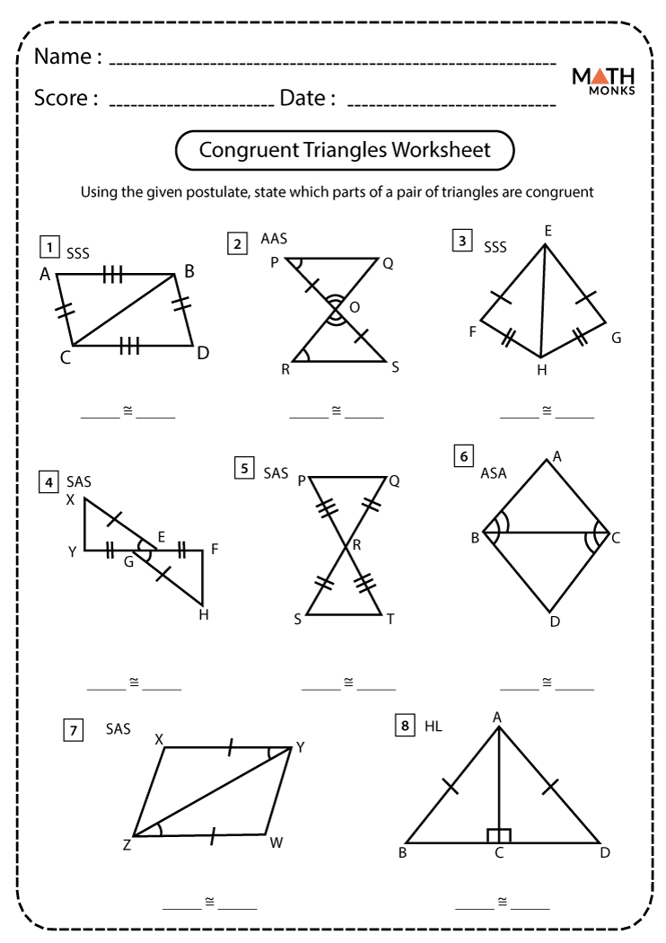 Congruent Triangles Worksheets - Math Monks