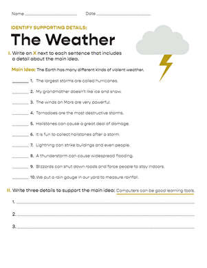 Identify Supporting Details: The Weather | Worksheet 