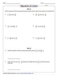 Equation of a Line Passing Through Two Points Worksheets