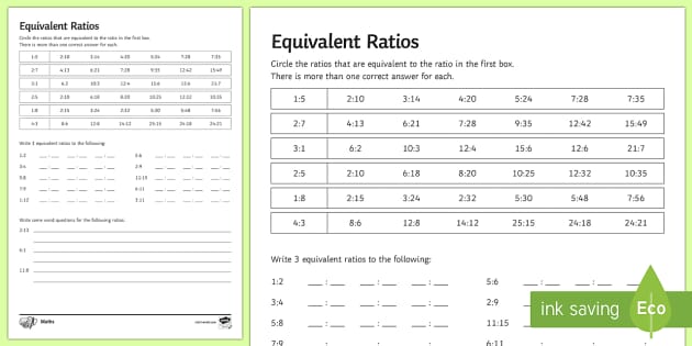 Equivalent Ratios Worksheet (teacher made) - Twinkl