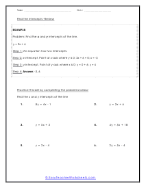 Find the X and Y Intercepts Worksheets