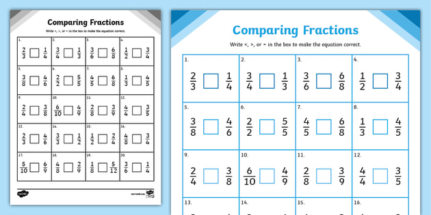 Comparing Fractions With Different Denominators Worksheet for 3rd ...