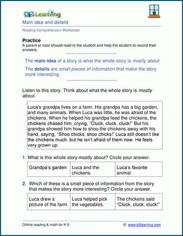 finding main idea worksheet