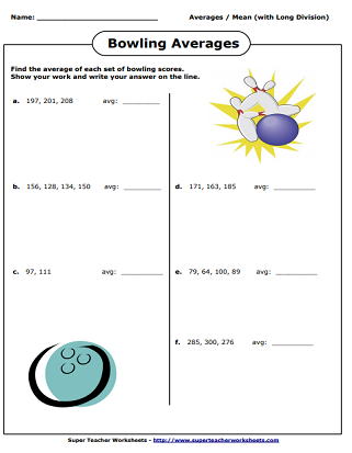 Averages - Mean Worksheets